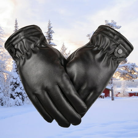 

SPRING PARK 1 Pair Winter Faux Leather Gloves For Men Women Warm Thermal Water-proof Anti Slip Driving Motorcycle Gloves