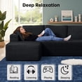 thumbnail image 3 of 102" L-Shaped Modular Sectional Sofa with Chaise and 4 Throw Pillows, 3 Seater Comfy Corduroy Fluffy Couch,Boneless Couch with Deep Seat and 2 Cup Holders for Living Room,Apartment,Office,No Assembly, 3 of 13