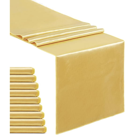 12x108 Inch Gold Satin Table Runners - Bright & Smooth Silk-Like Fabric for Wedding Receptions, Parties, Chair Sashes & Bows
