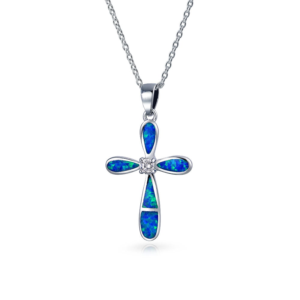 Sterling Silver Synthetic Opal Ribbon Necklace for Women Available in Blue & Pink 7/8 inch Rope Chain 