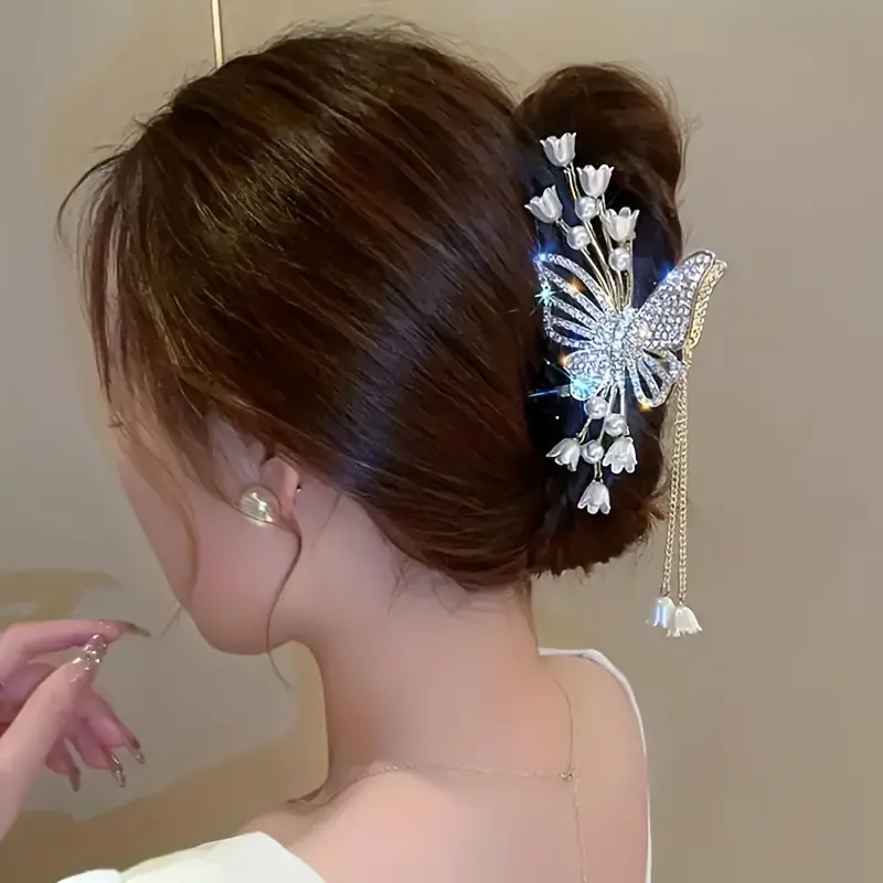 2PCS Elegant Butterfly Hair Claw  - Large Metal Tassel Hair Clip for Women, Perfect Gift Idea