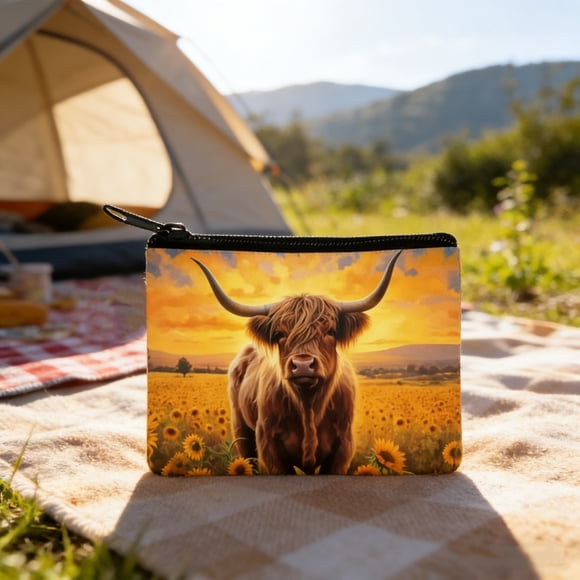 shyuyusa Porte-Monnaie Motif Vache des Highlands en Polyester Porte-Cartes Organisateur Simple Carré pour Petits Articles Personnels