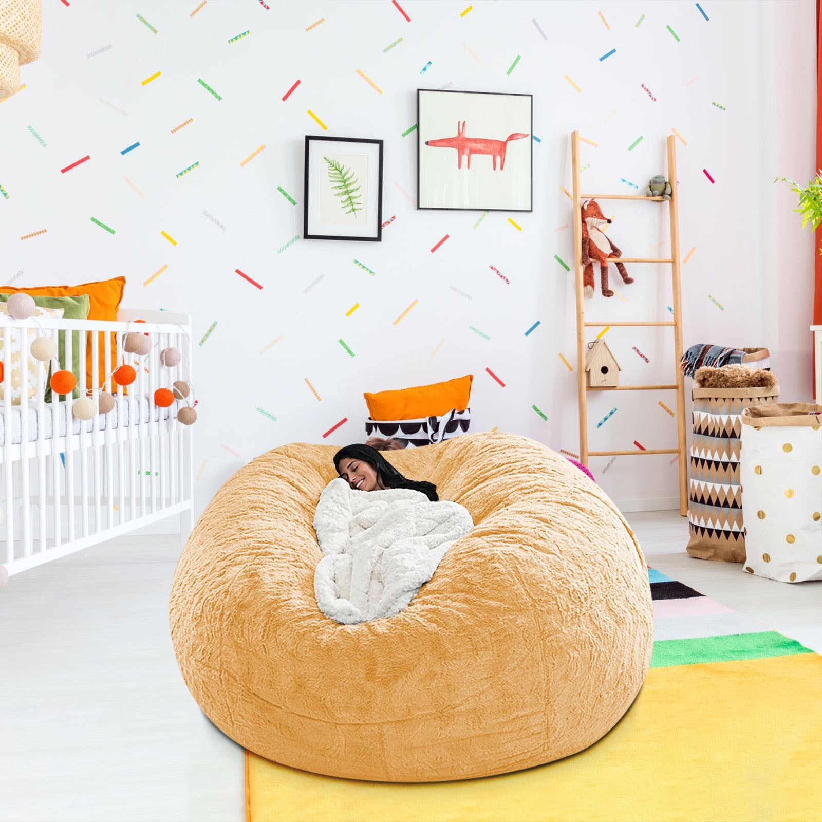 EWSFHUI Bean Bag,Giant Fur Bean Bag Chair Cover for Adults Kids (Without Filling) Comfy Fluffy Giant Round Beanbag Lazy Sofa Cover for Reading Chair Floor Chair Lazy Sofa Bed Cover,5.9ft,Yellow