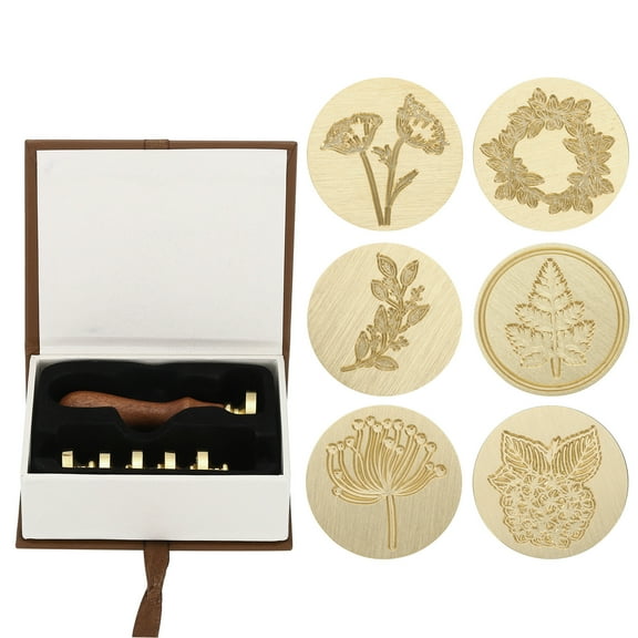Plant Wax Seal Stamp Kit, Flower Wax Stamp with Wooden Handle, Gift Box Leaves Branch Brass Head, Style 2