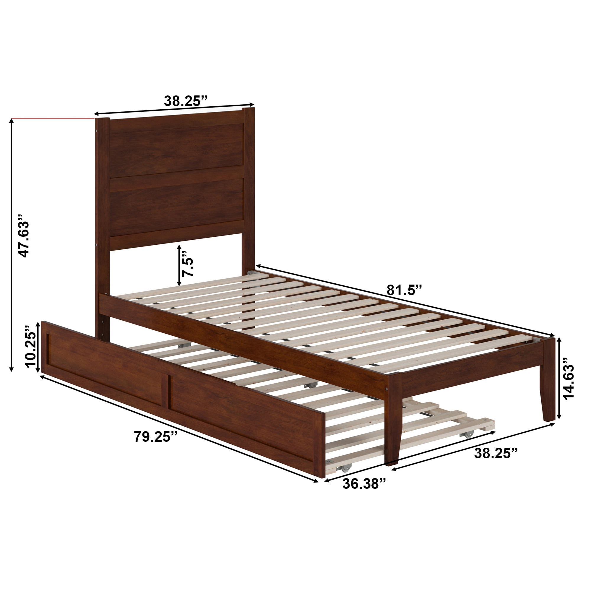 AFI NoHo 14" Twin XL Wood Platform Bed Frame with Twin XL Trundle, Walnut