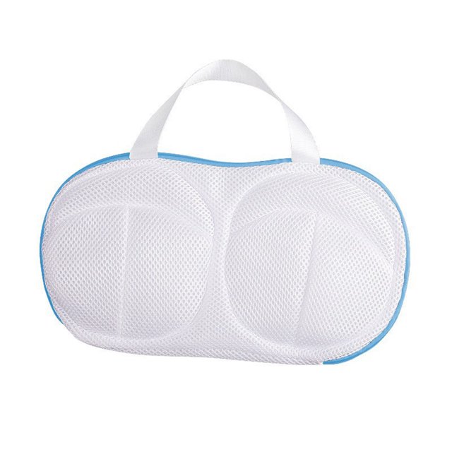 Bolsa de lavado para sujetadores con doble cremallera Bolsas de lavado de malla antideformación de poliéster para lavadora Azul claro