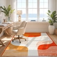 thumbnail image 3 of Design&I 5'x7' Washable Area Rug Snag-Free, Skid-Resistant Orange Funky Classroom Retro Waves Abstract Wavy Stripes with Asymmetrical Dots for Dining Room, Under Table, Home Office, 3 of 7