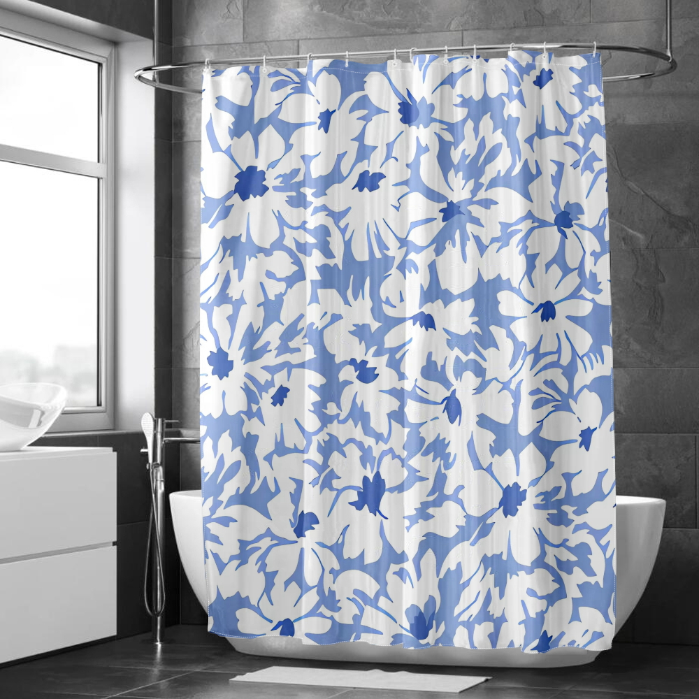 FABOTD Floral Shower Curtain Set Light Blue Shower Curtains for