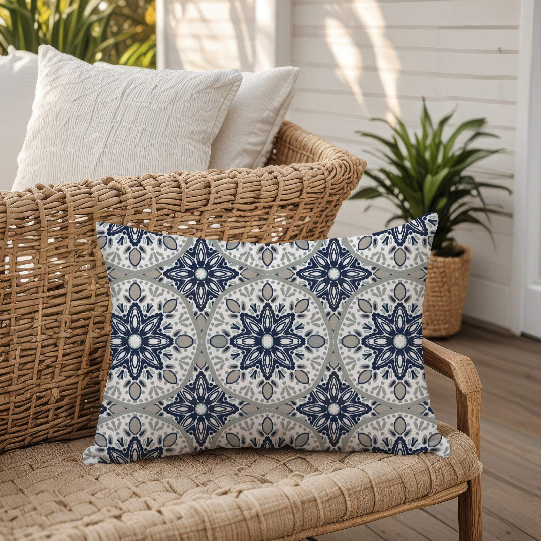 Creative Products Faded Blue Gray Medallions 14x20 Indoor / Outdoor Pillow