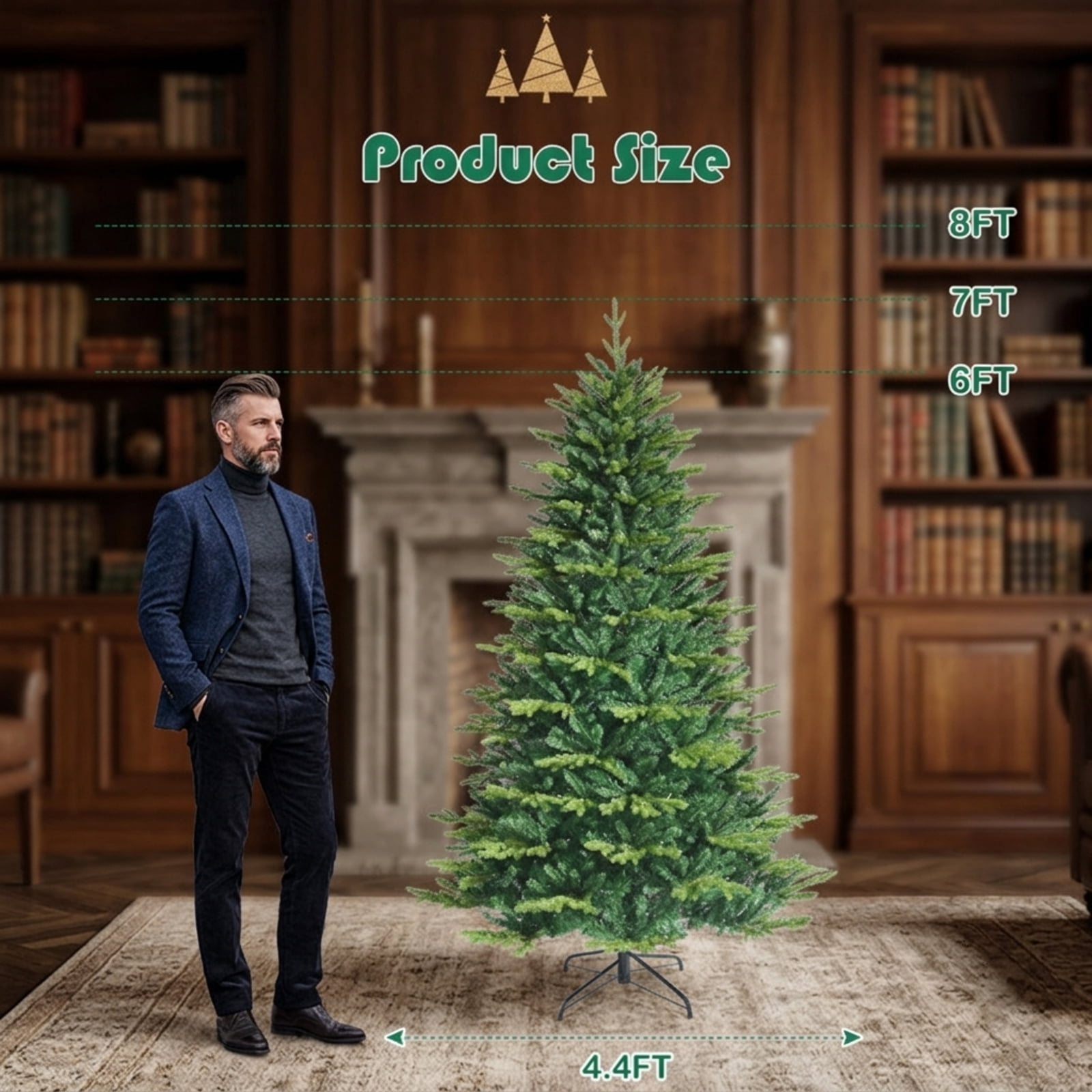 RUIE, 7 ft, Artificial Christmas Tree, with 540 LED Lights, 2324 Branch Tips, Green Holiday Xmas Tree for Indoor Home Office Decoration