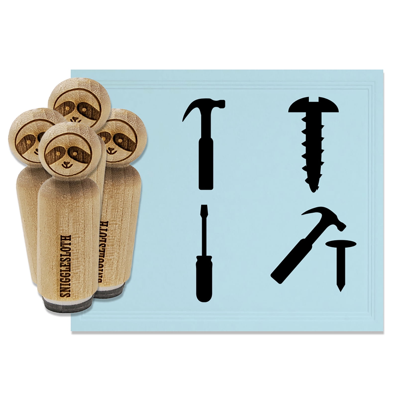 Construction Tools Hammer Nail Screwdriver Screw Rubber Stamp Set for Scrapbooking Crafting Stamping - Medium 1 Inch