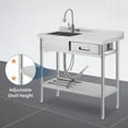 thumbnail image 6 of Studyset Stainless Steel Laundry Utility Sink, Freestanding Single Bowl Kitchen Sink with Hot & Cold Water Faucet, Built-In Wash Board, Drawer, Drain Basket, Dish Rack for Laundry Room, Garage, 6 of 9
