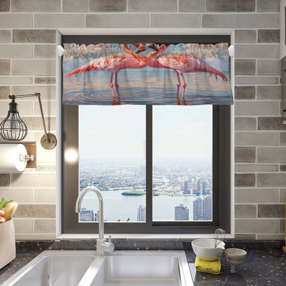 BZSMCE Alance Curtains Pink Flamingos Standing in Shallow Wate Design Modern Style Pattern Window Curtain Valance 52W" x 18L" for Kitchen Living Room Bedroom