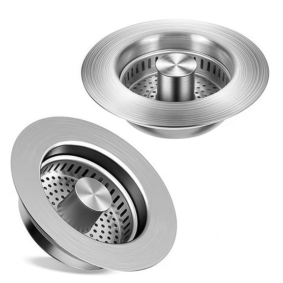 3in 2 Kitchen Sink Drain Strainer & Sink Stopper, Stainless Steel Kitchen Drain Plug & Sink Installation Parts with Anti-Clogging Basket, Fit US Standard 3-1/2'' Sink Drain Hole