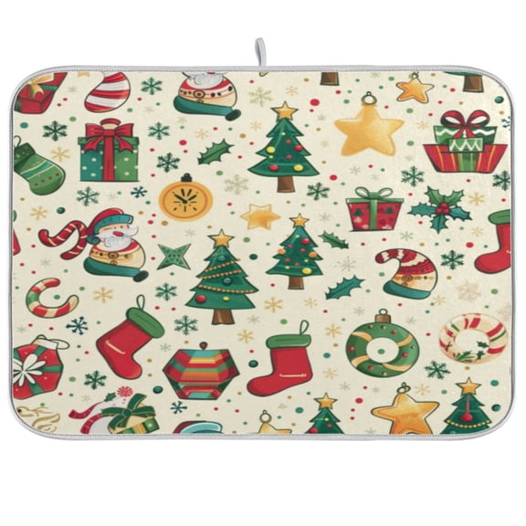 Kitchen Drying Mat 16x18In Drying Dish Mat Dish Drying Mats Kitchen Countertop Multi-Function Drain Drying Mat Kitchen Table Christmas Cartoon Elements1