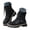 Black, variant on Womens Hiking Combat Boots Knit Cuff Lug Sole Platform Lace up Buckle Side Zipper Fall Winter Boots Size 5.5-9.5