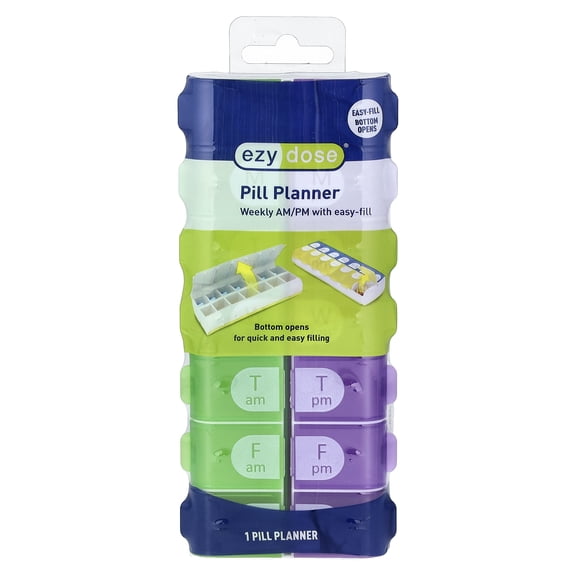 Ezy Dose Weekly (7-Day) AM/PM Pill Organizer, Large Compartments, 2 Times a Day, Colors May Vary
