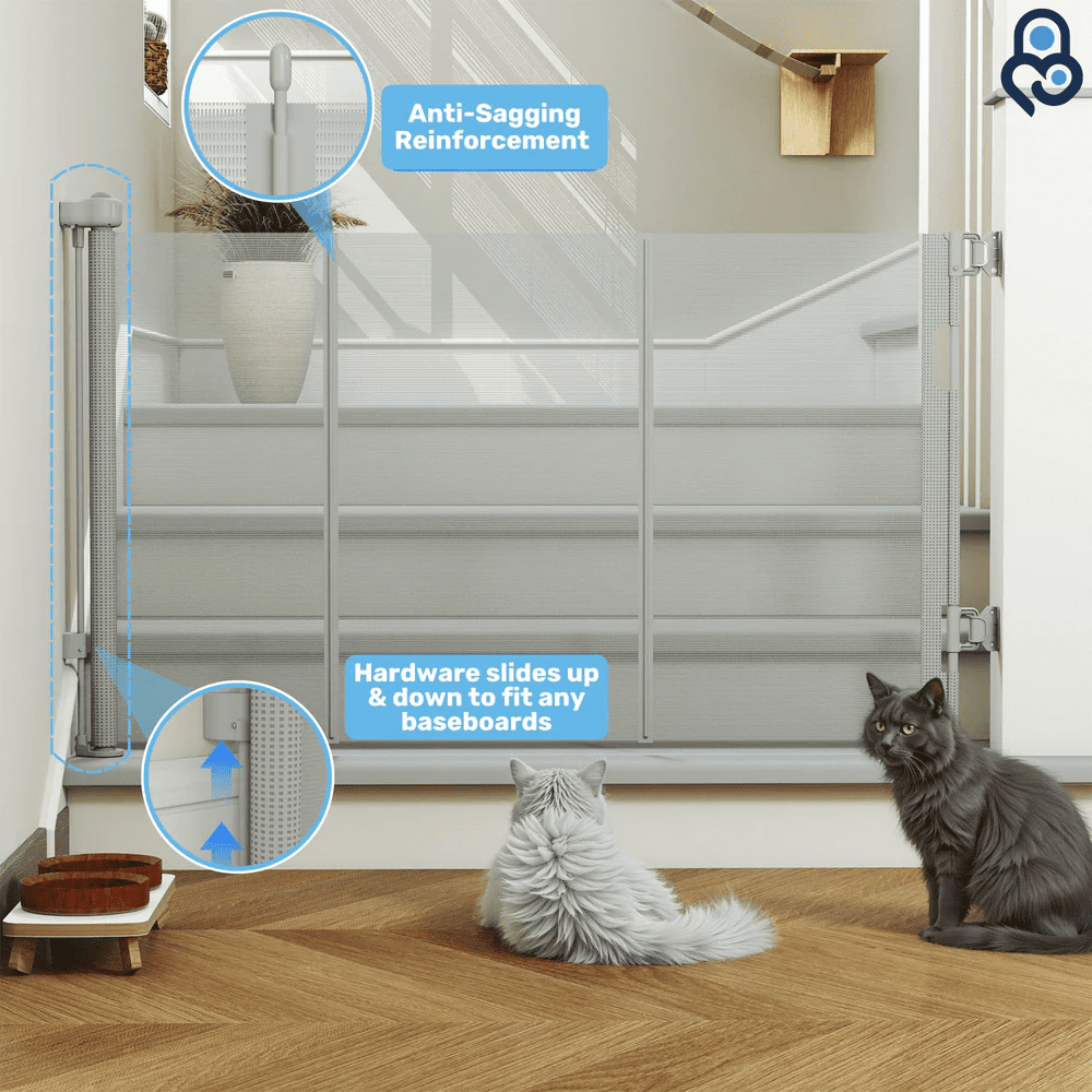 Baby Proof Me Retractable Baby Gate, Extra Wide Mesh Child Safety Gate, 34" Tall x 71" Wide, Gray