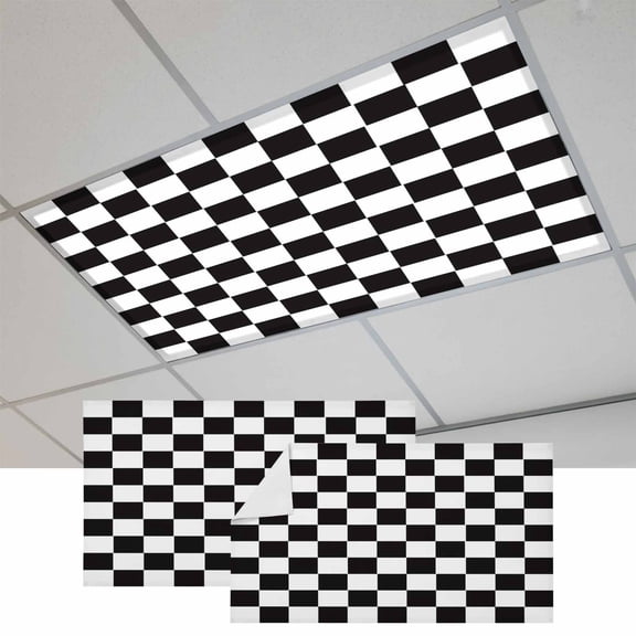 Fluorescent Light Covers for Ceiling Lights Classroom, Black And White Checkered Plaid Magnetic Ceiling Light Cover Filter for School,Office, 2X4 FT, Pack of 2, Classic Geometric Pattern