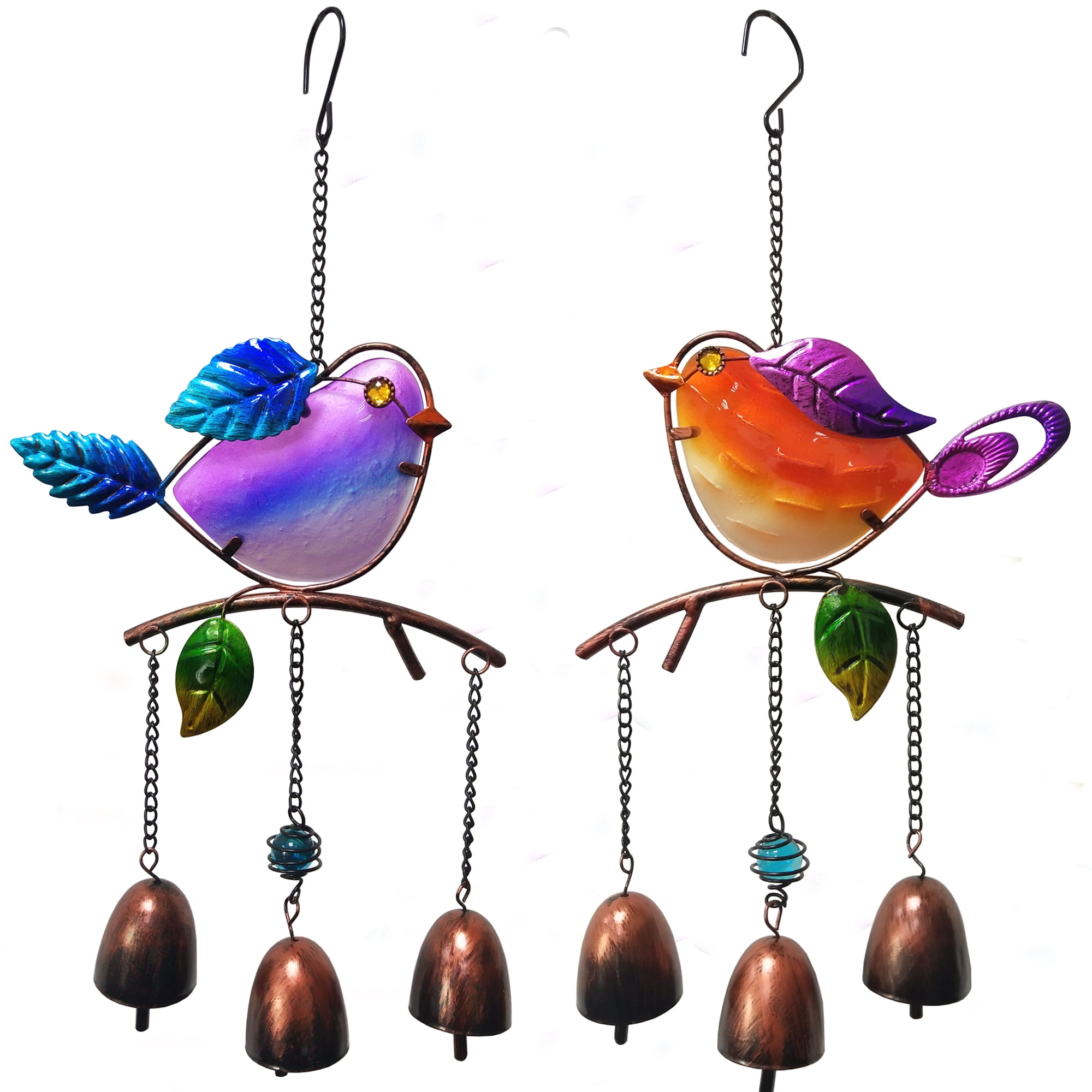 JFRISING Bird Wind Chime, Metal Glass Birds Bell Wind Bells Chimes Indoor Outdoor Decorations