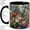 Black, variant on Cardinal Wildflower Garden Coffee Mug, Red Cardinal Mug, Morning Tea Cup for Home, Songbird Among Pink Roses with Purple Lavender and Leaves, Floral Wildlife Art, Backyard Birdwatcher