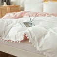 thumbnail image 4 of Bedding two-sided white and pink Pom Pom Boho Chic Bedding Washed Microfiber Bedding Sets Soft Duvet Cover with Zipper Size Queen, 4 of 5