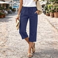 thumbnail image 6 of Petite Capris Pants for Women Summer Casual Loose Pull on Drawstring Elastic High Waist Straight 2026 Lounge Beach Cropped Trousers Navy S, 6 of 6