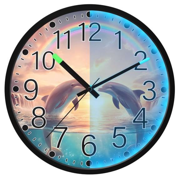 Ryvnso Dreamy Dolphins 12 Inch Night Light Wall Clock Silent Battery Operated Luminous Clocks