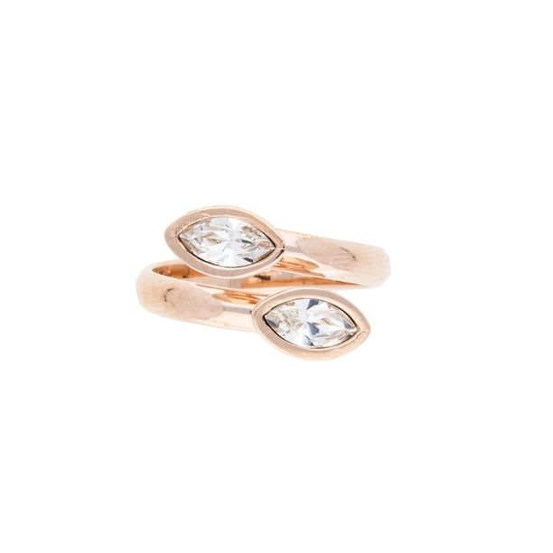 Anillo para Mujer con Cristal Fino Swarovski Navette– Bañado en Oro Rosa 14k– Anillo Elegante y Brillante-Aretes de Mujer de Moda, Joyería para Mujer de Moda– Regalo especial Ortiz Espinosa Temporada