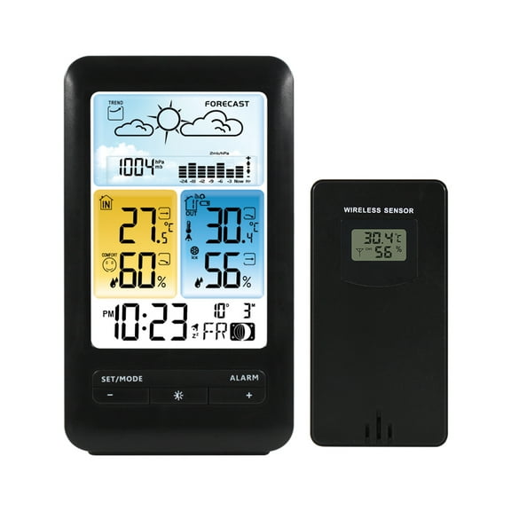 Andoer LCD Weather Station with Snooze Digital Indoor Outdoor Humidity Monitor Thermohygrometer with Backlight/ Date/ Week/ Moon Phase/ Comfort Level/ Function for Home Office Greenhouse Wareho