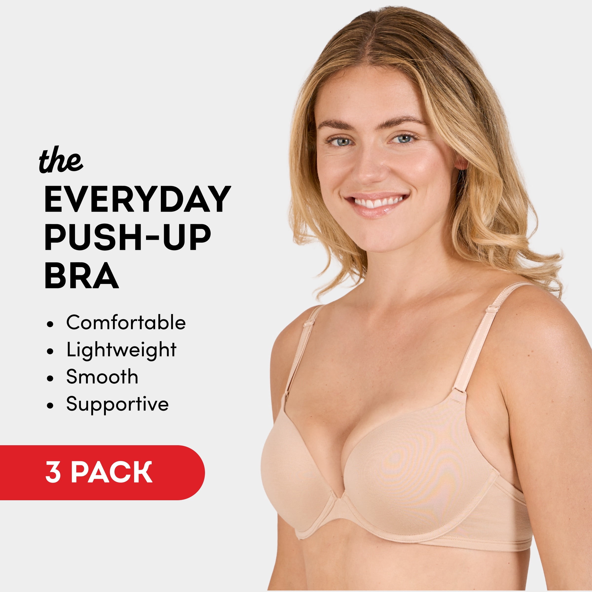 Fruit of The Loom Women's Everyday Cotton 3-Pack Push-Up Bra