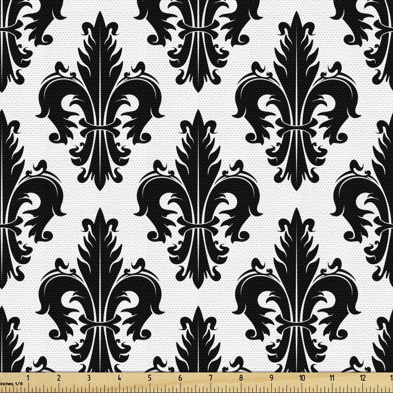 Fleur De Lis Fabric by the Yard Upholstery, Monochrome Royal Lily