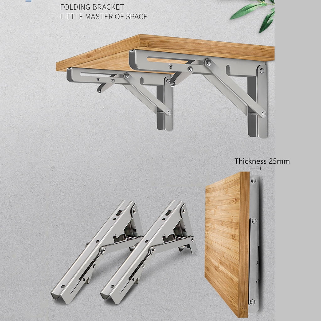 1 Pair Folding Shelf Brackets L-Angle Wall Mounted Brackets Metal Shelf Brackets & Supports Floating Shelf Hardware