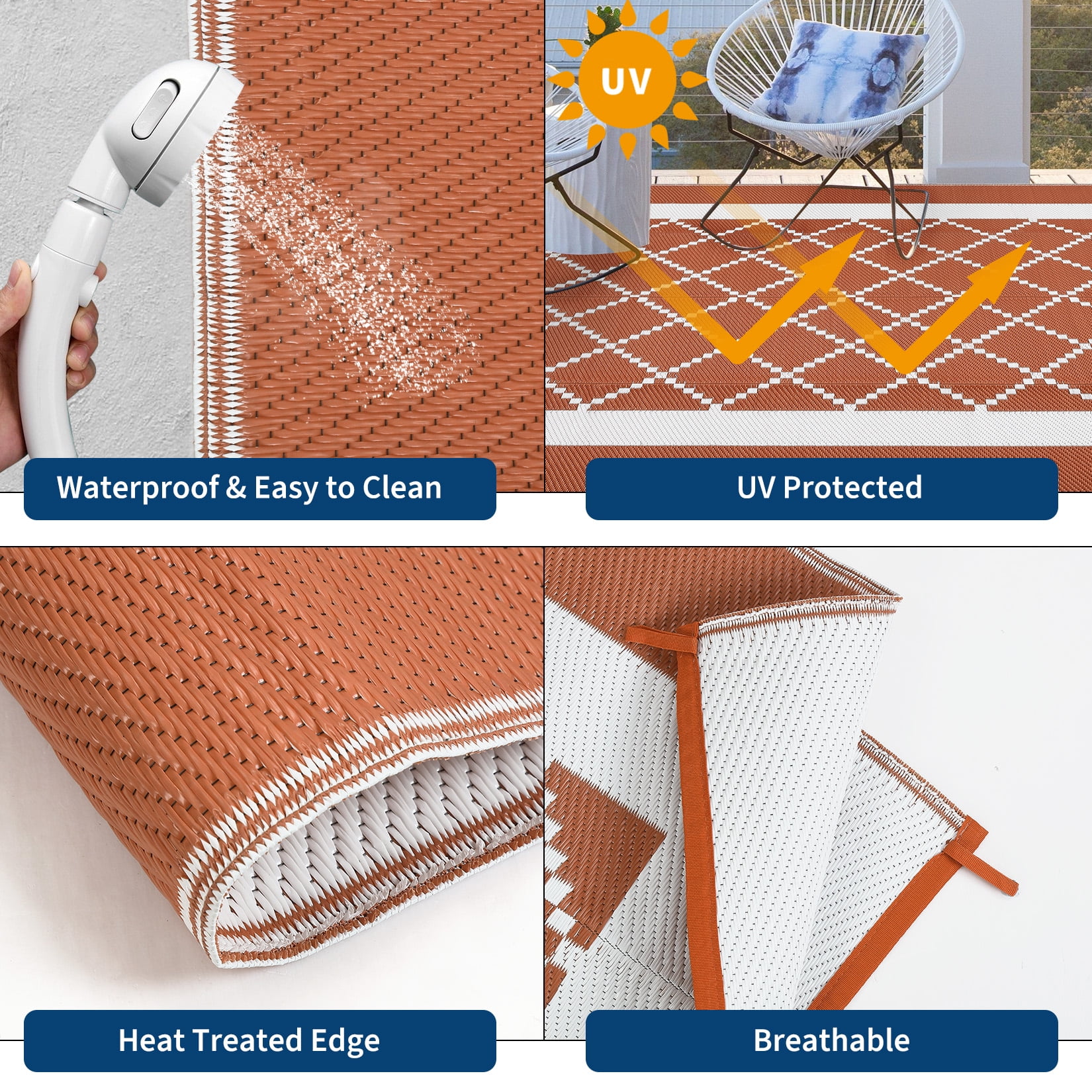 Garvee Outdoor Rug 8'x10' Waterproof Rug for Patios, Reversible Plastic Straw Rug Camping Carpet Mats for RV, Picnic, Backyard, Balcony, Porch, Beach, Orange