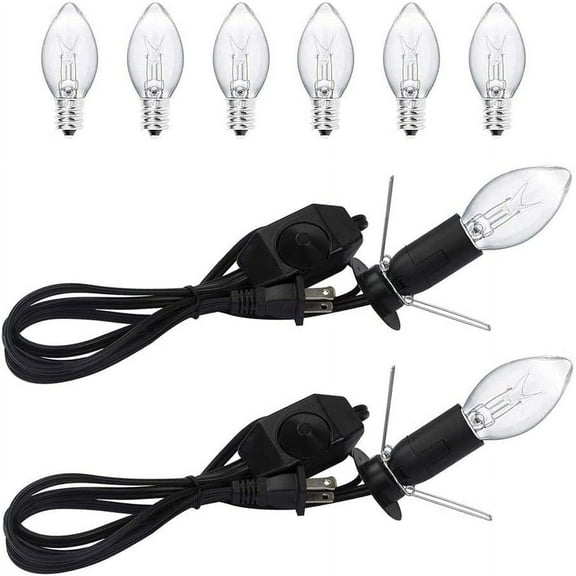 OHLGT 2-Pack Salt Lamp Cord Replacement with Dimmer Switch 5 feet Lamp Cord and 6-Pack Halogen Salt Lamp Bulbs(15 Watts)