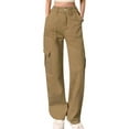 thumbnail image 1 of Sexy Dance Ladies Cargo Pants Solid Color Parachute Pant Straight Leg Trousers Multiply Pockets Bottom High Waist Light Brown 2XL, 1 of 2