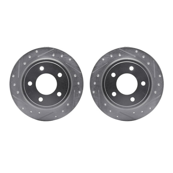 Dynamic Friction Company Rear Brake Rotors-Drilled and Slotted-Silver 7002-40080