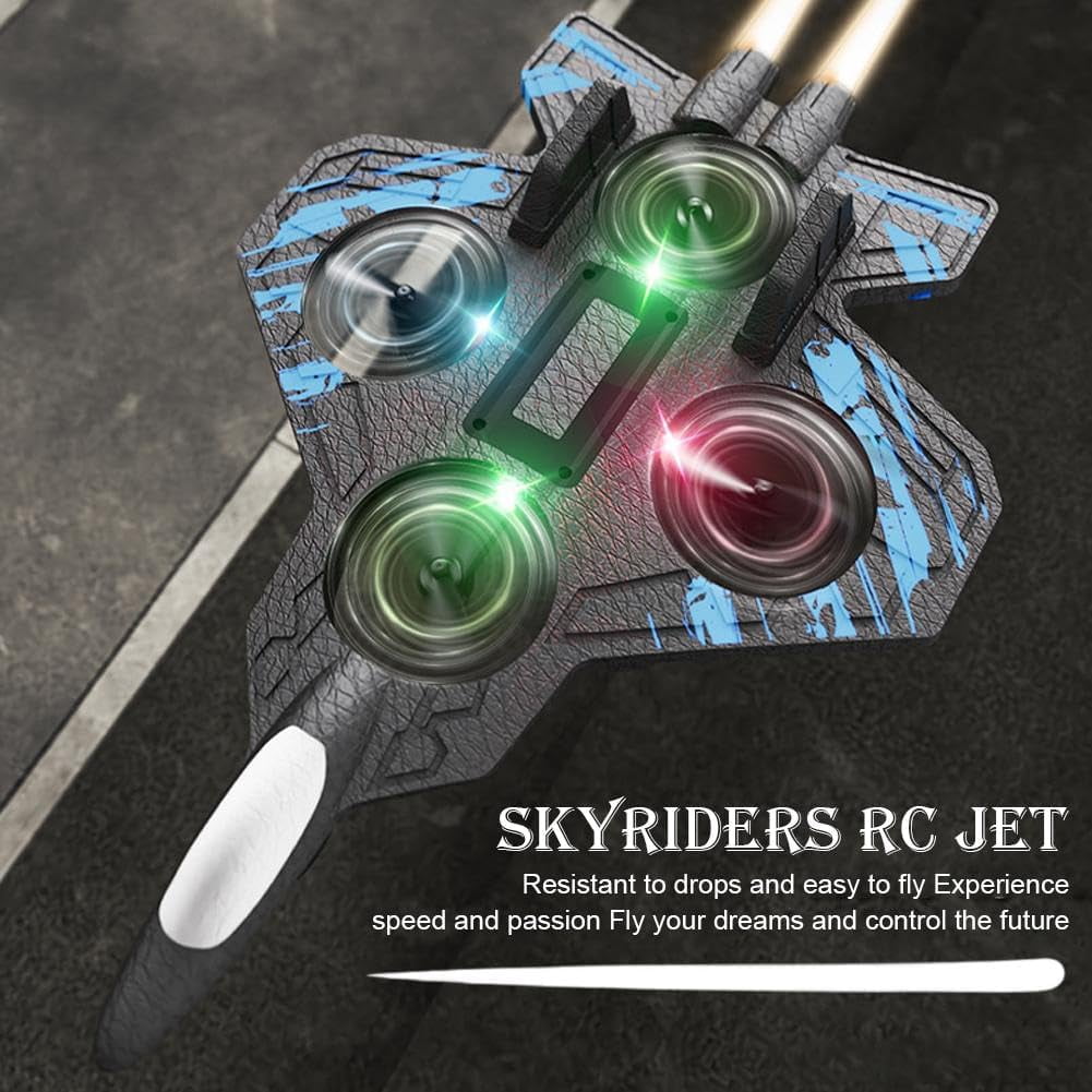 Skyriders RC Jet, Foam Remote Control Fighter Jet Airplane with 360° Flips & LED Lights, 2.4GHz Easy-Fly RC Stunt Plane Toy, Durable Drop-Resistant Jets Drone Great Christmas Birthday Gifts