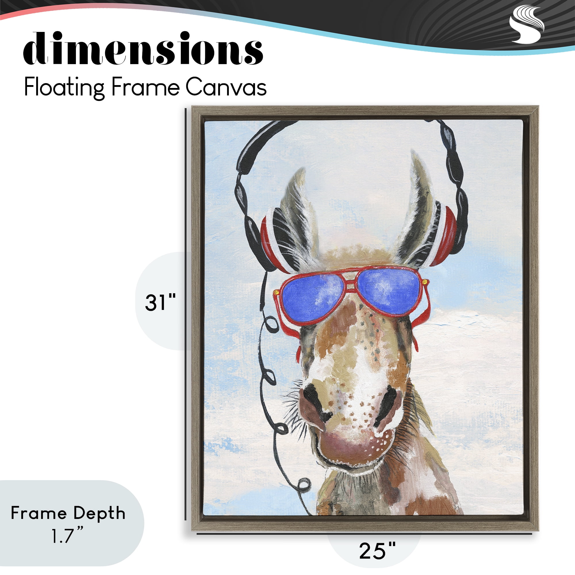 Stupell Industries Donkey Wearing Headphones Brown Framed Floater Canvas Wall Art, design by Janet Tava