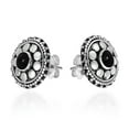 thumbnail image 3 of Stylish Flower with Onyx Inlaid Center Sterling Silver Stud Earrings, 3 of 5