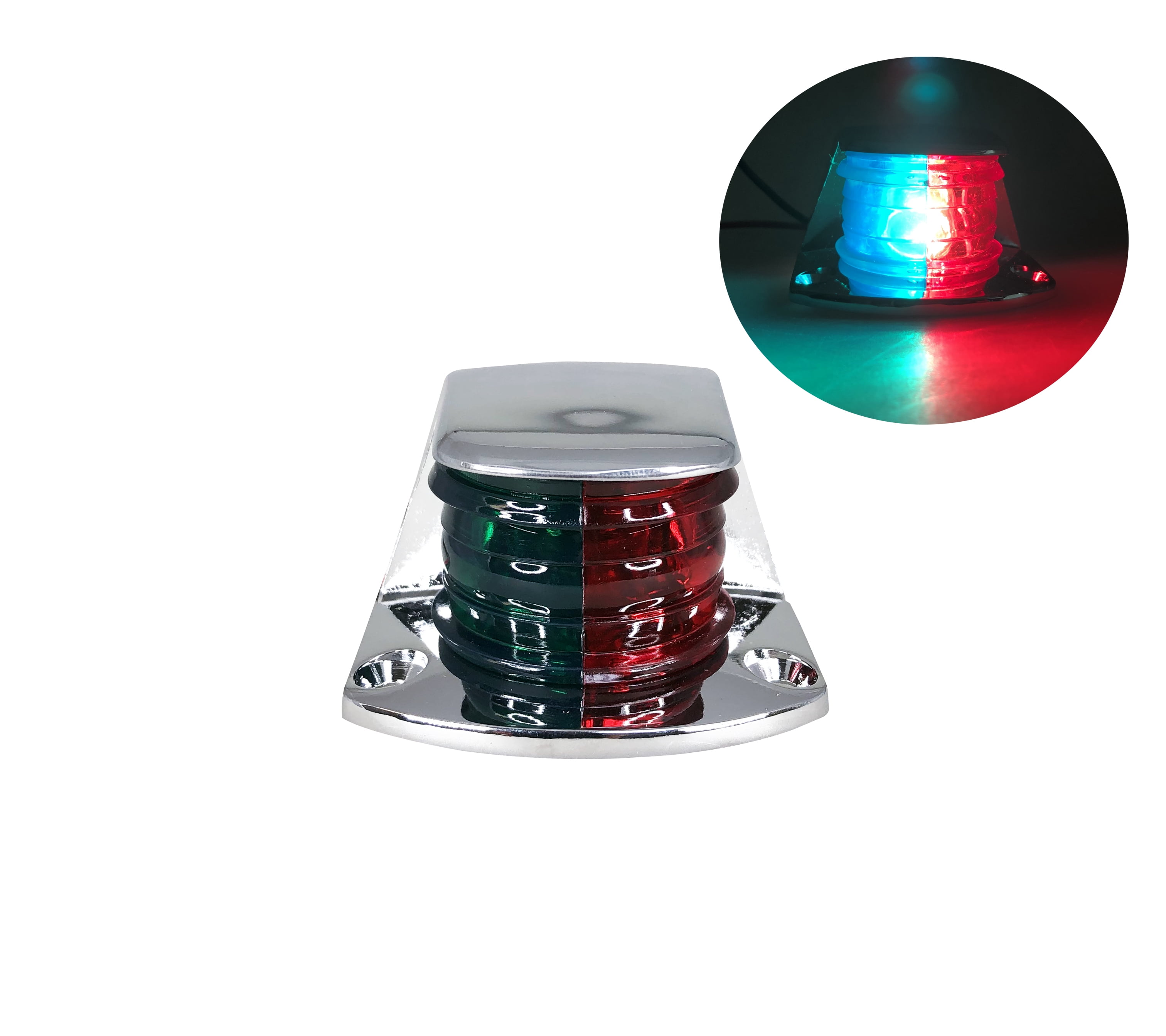 Pactrade Marine Boat Navigation RED Green Chrome Plated HOUSING BI-Color Bow Light Bulb