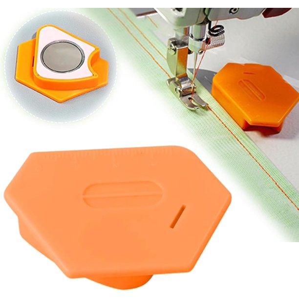 Guía de costura magnética para máquina de coser, guía de costura multifuncional poligonal, guía de dobladillo con escala, accesorios universales para máquina de coser, pie guía de costura (naranja)