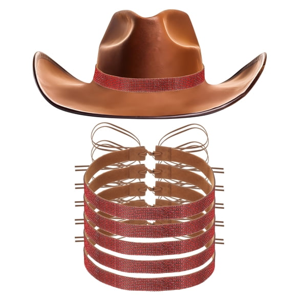 6 PCS Banda de Sombrero de Rhinestone, Cinturones de Sombrero Brillantes para Mujeres y Hombres, Sombreros de Vaquero (Rojo)