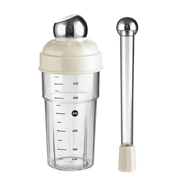 Juego de coctelera y mortero, botella mezcladora de bebidas a prueba de fugas de 600 ml, accesorios de bar para principiantes, frutas, té, cafetería Plata