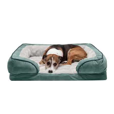UPC: 0842229119763 | FurHaven Pet Products Velvet Waves Perfect Comfort Orthopedic Sofa-Style Pet Bed for Dogs & Cats – Celadon Green  Large
