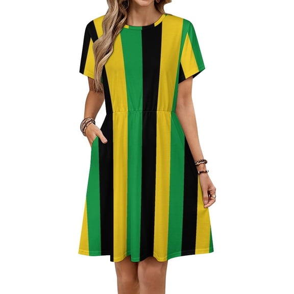 Black Yellow Green Stripes Women's Dress Short Sleeve Summer Sundress Summer Women Clothes