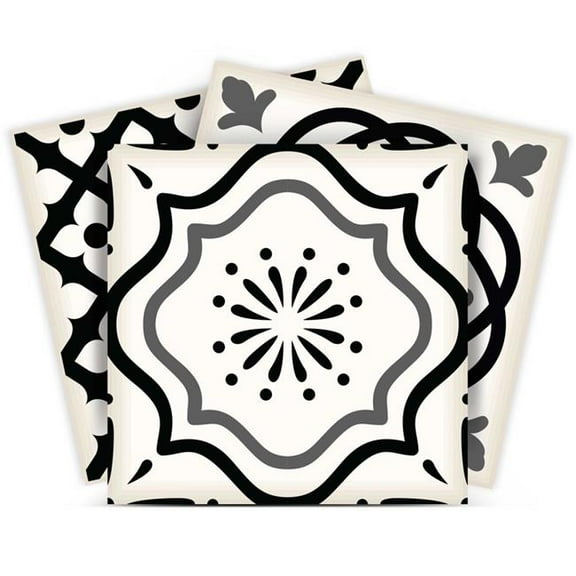 HomeRoots 555887 12 x 12 in. Black & White Multi Peel & Stick Removable Tiles