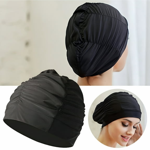 TELOLY Swimming Pleated Cloth Swimming Cap To Increase The Circumference Of The Long Hair Ear Swimming Hot Sp Male And Female Swimming Cap