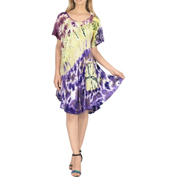 HAPPY BAY Women's Summer Relaxed Maternity House Wear Dresses M-L Camel, Tie Dye