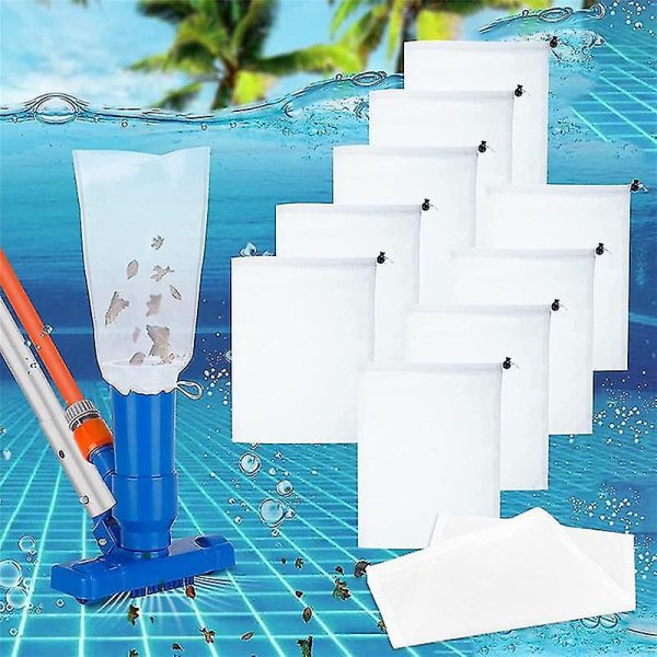 10-pack Pool Finmaskig påse för dammsugare, 9x12 tum ersättningspool Jet Vacuums Dragsko Nylon, F